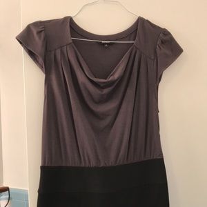 Gray and black dress with cowl neck